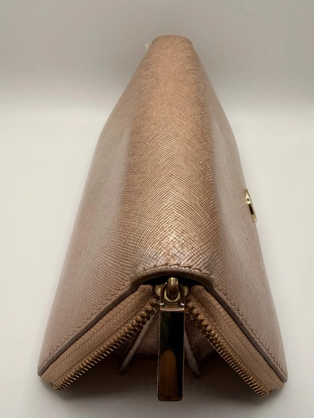 Tory Burch Rose Gold Metallic Saffiano Zip Around Continental Wallet